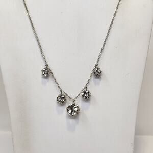 BT Jeweled Rhinestone Bauble Ball Silver Tone Chain Necklace Adjustable New